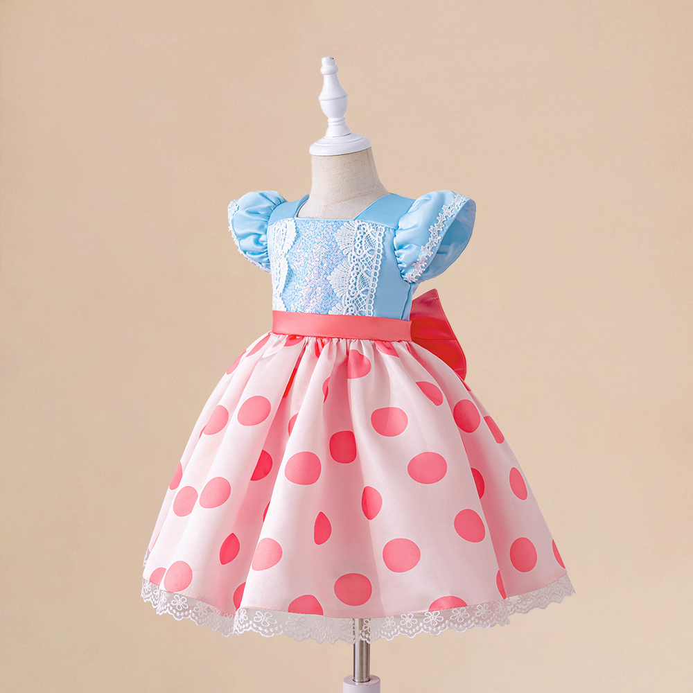 Fluffy Pleated Summer Gown Infant Costume, Baby Girl Dot Princess Party Dress for 1st Birthday Baptism Toddler Dress