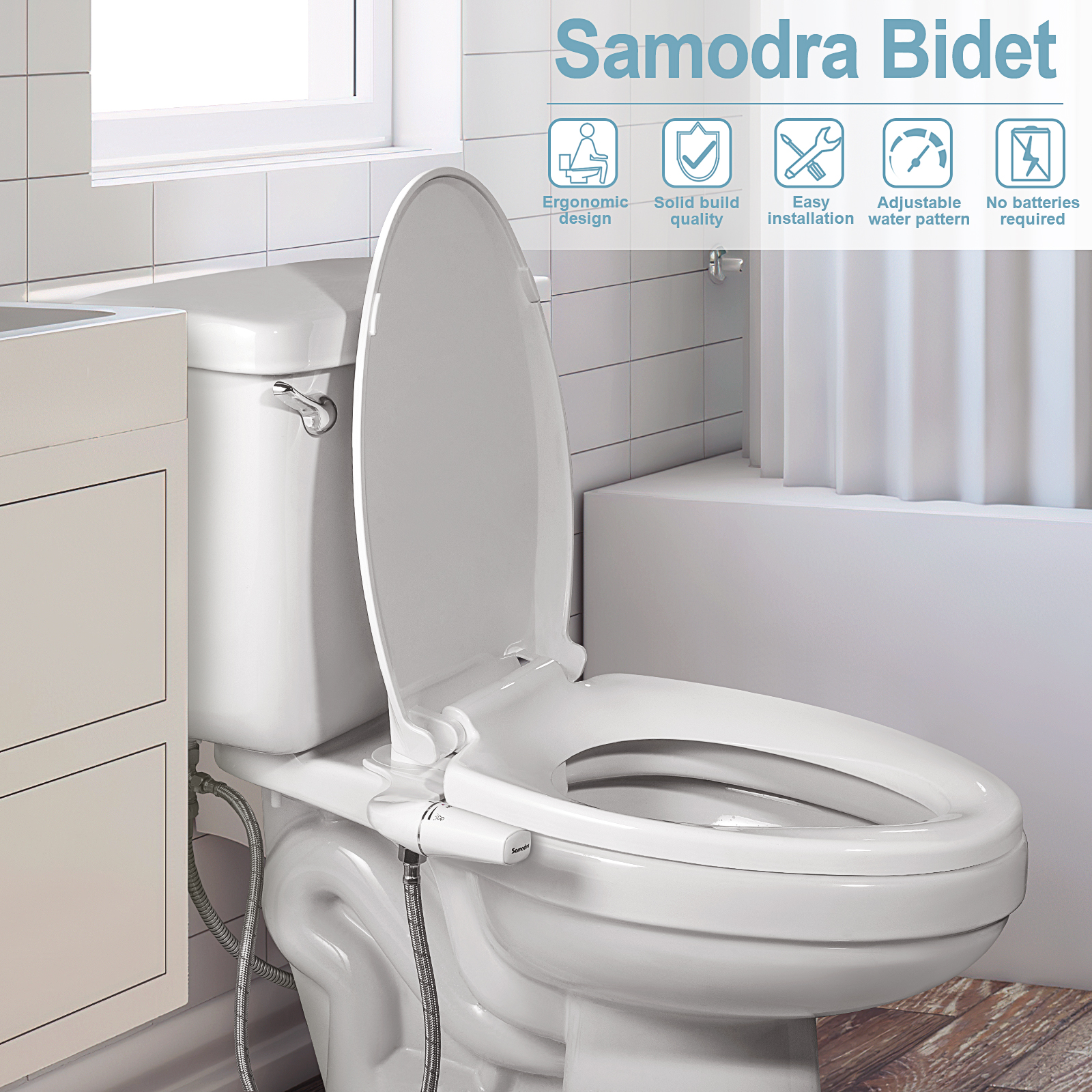 Ultra-Slim Bidet Attachment Dual Nozzle Toilet Seat Adjustable Water Pressure Non-Electric Ass Sprayer