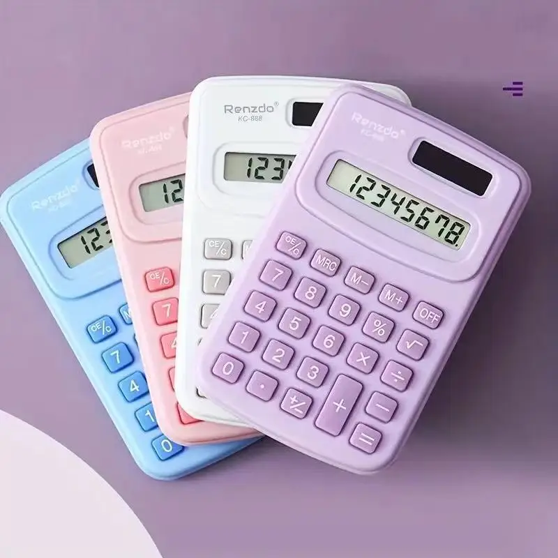 Small Solar Calculator Portable, Cute 8 Digits LCD Electronic Calculator for Home, Office & School Teaching Supplies