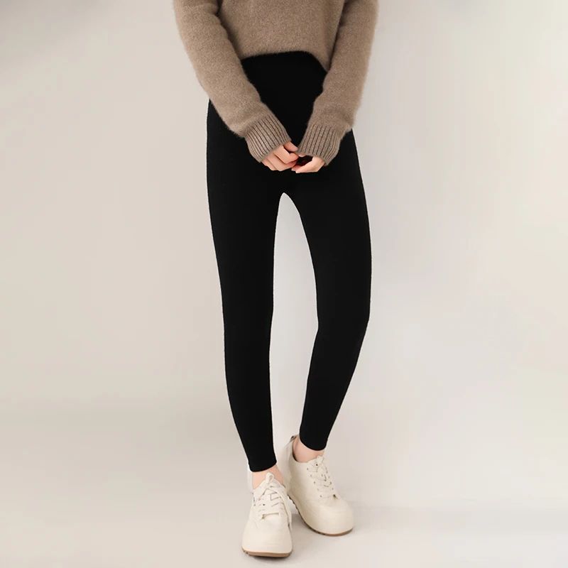 Women Warm Wool Knit Leggings Slim Fit Winter Thermal Pants