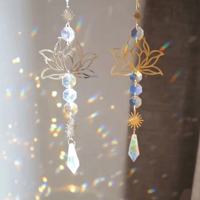 Metal Lotus Crystal Suncatcher Wind Chime – Handmade Hanging Charm for Home & Garden Decor