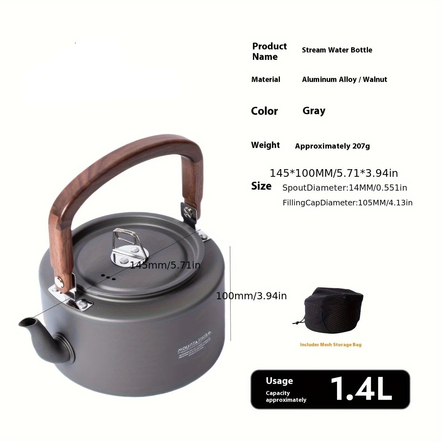 Aluminum Alloy Camping Tea Kettle with Wooden Handle