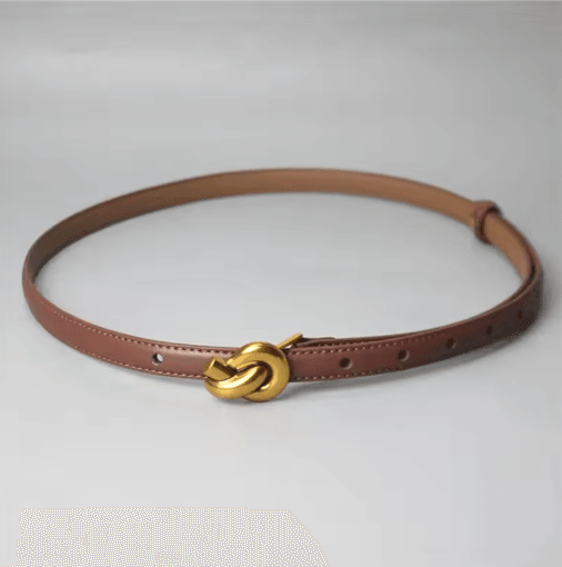 Retro Genuine Leather Knot Buckle Thin Belt for Dress and Jeans