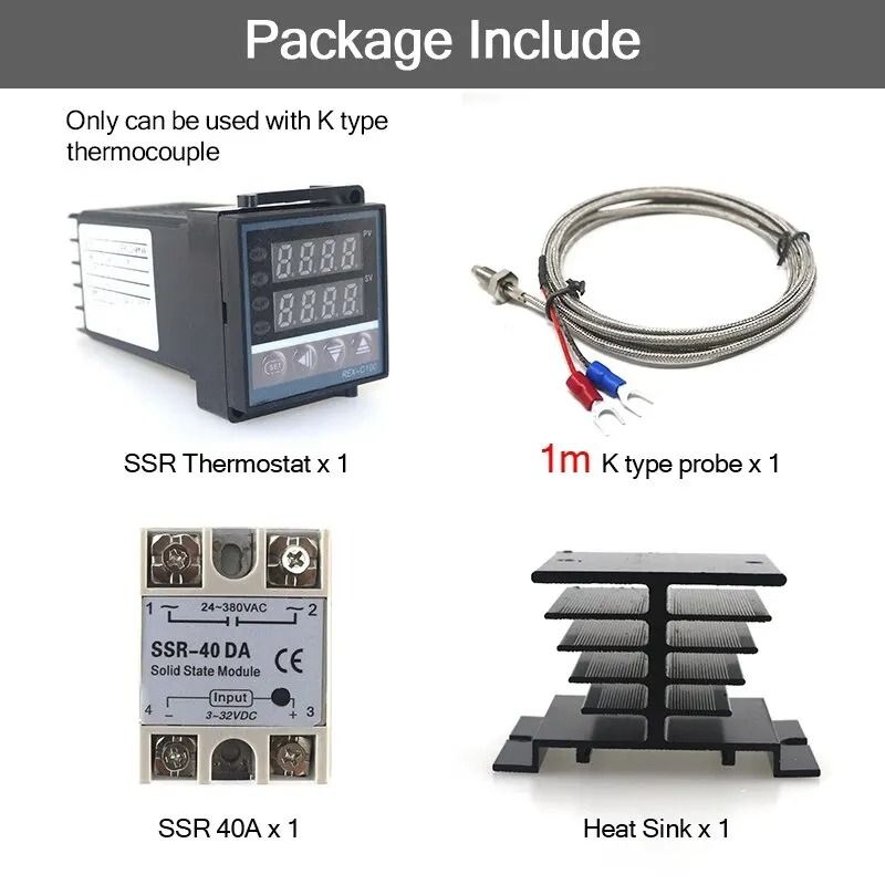Digital PID Temperature Controller with SSR Output and K Thermocouple Probe