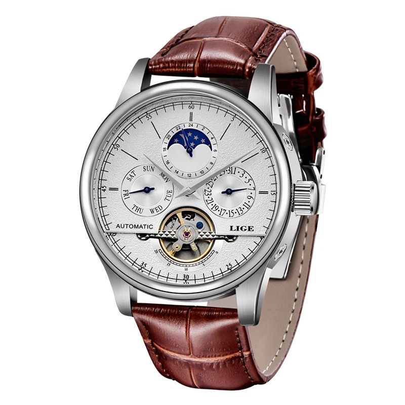LIGE Men Automatic Mechanical Tourbillon Watch