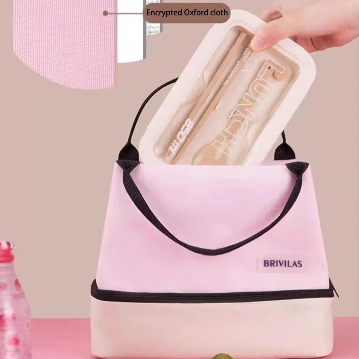 Pink Double-Layer Insulated Lunch Bag – Large Capacity Aluminum Foil Thermal Cooler Tote, Portable Ice Bag