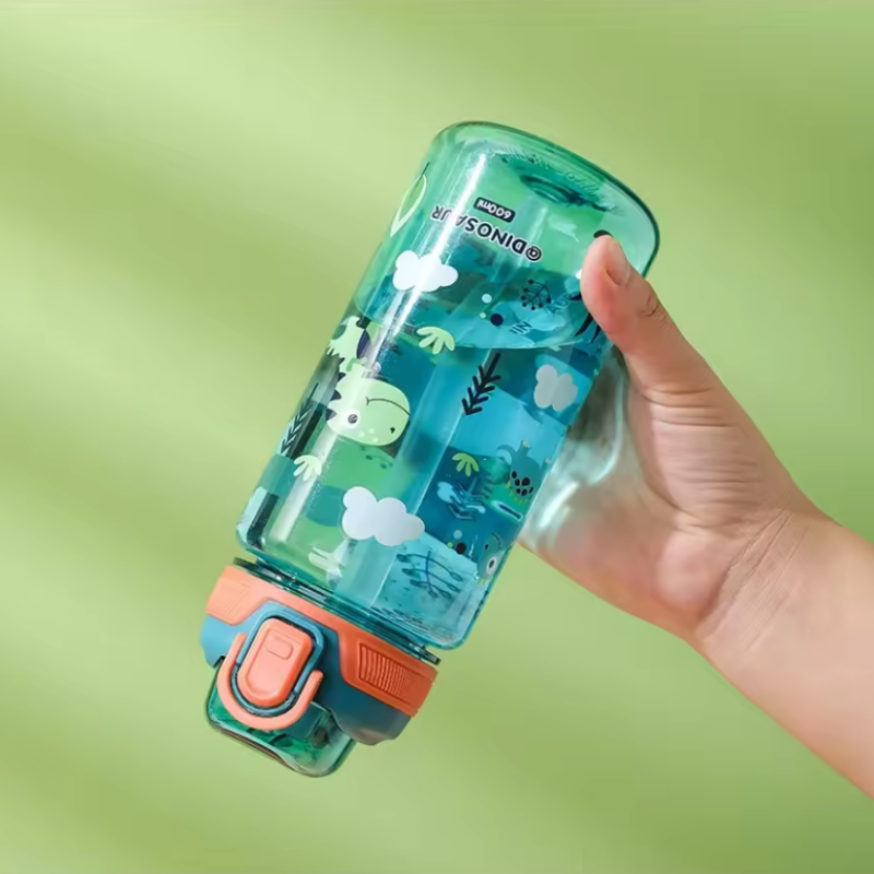 Leakproof Dinosaur Rabbit Kids Water Bottle with Silicone Straw BPA Free Portable Cup for Camping & Travel