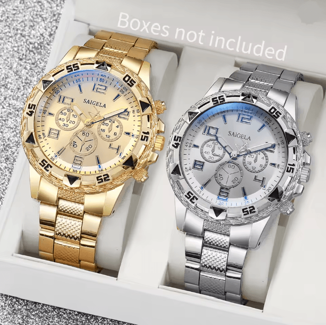 Mens Business Quartz Watch Set Arabic Dial Steel Band