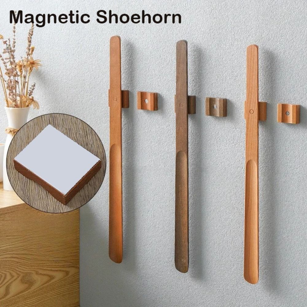 Premium 55CM Wooden Shoehorn with Magnetic Holder and Long Handle for Easy Shoe Wear