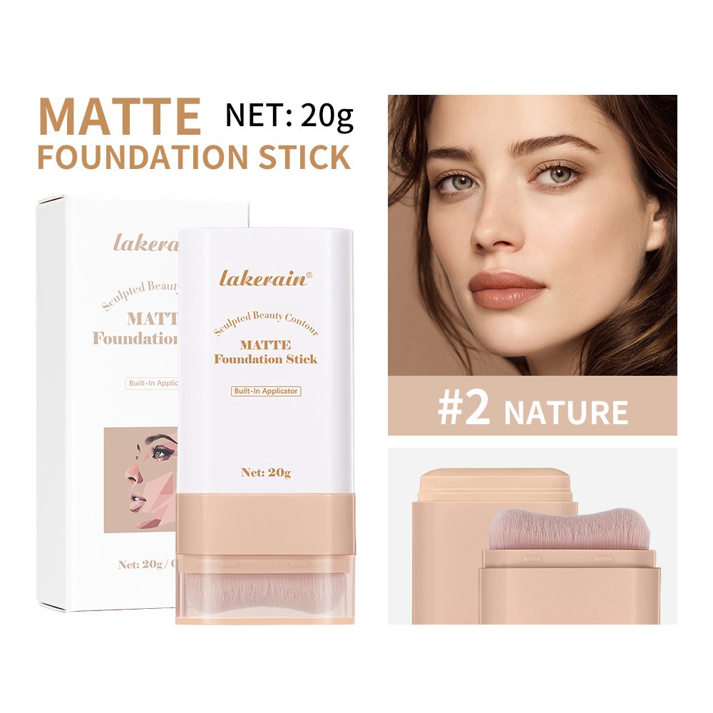 Multi Use Skin Tint Foundation Stick with Brush, Matte Waterproof, Long Lasting Oil Control