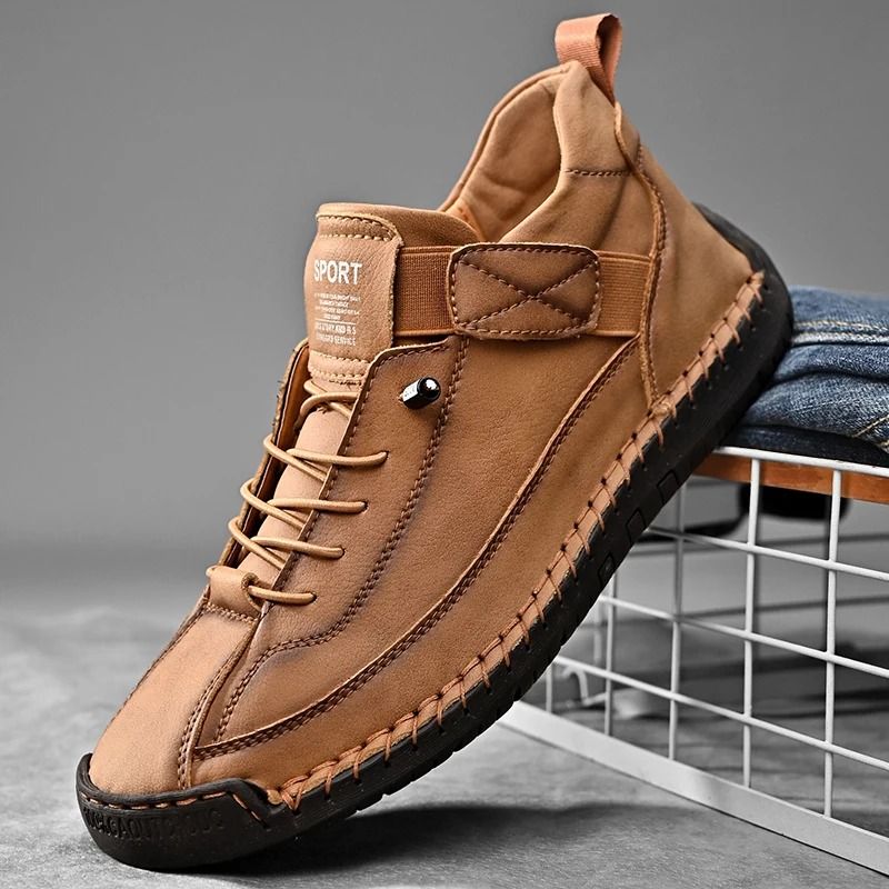 Handmade Leather Men Slip On Loafers Casual Breathable Flats