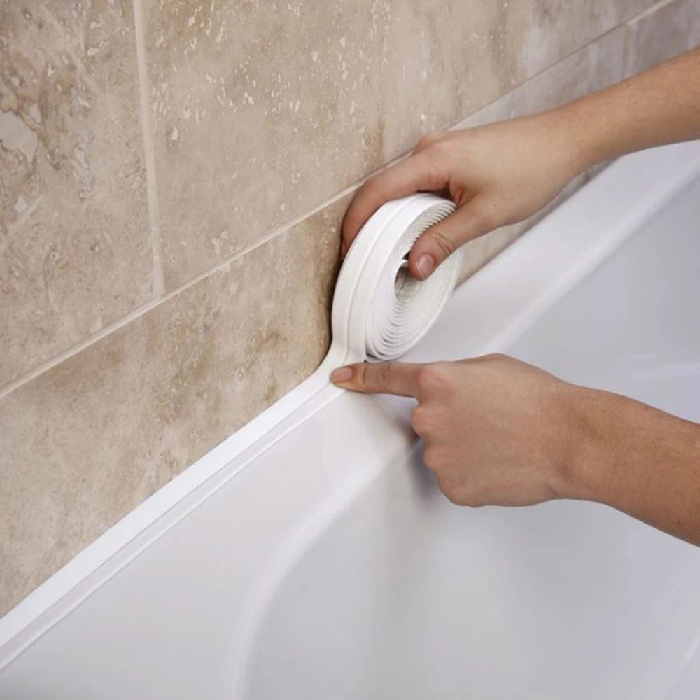 Waterproof PVC Shower Bath Sealing Tape Strips, Self Adhesive Mold Proof Caulk Strip for Bathroom & Kitchen Sink Seal