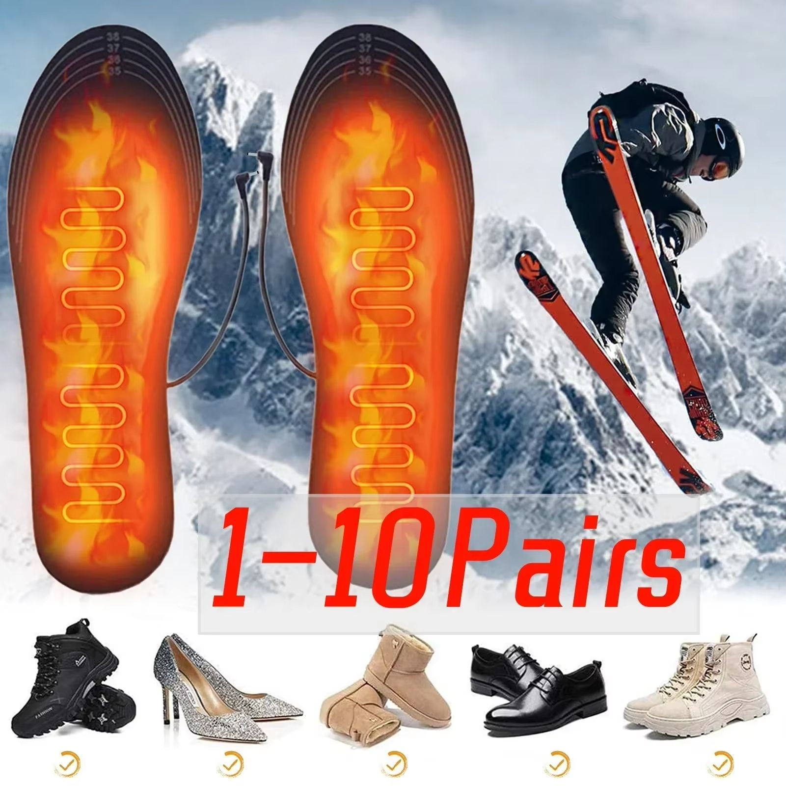 USB Heated Electric Insoles Warm Foot Warming Pads for Winter Outdoor Sports