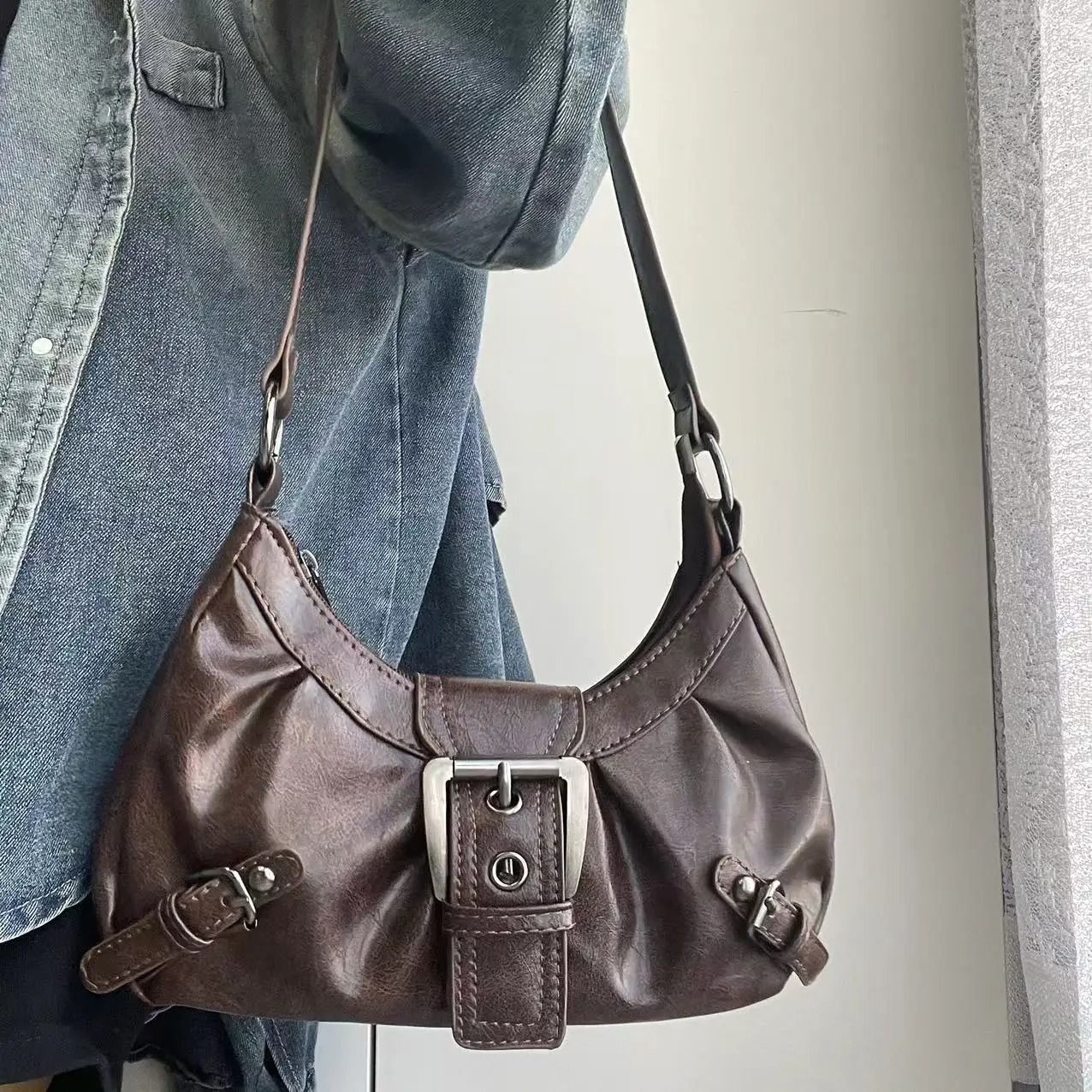 Vintage Y2K Shoulder Bag Retro Leather Armpit Handbag