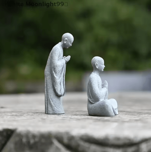 White Zen Monk Figurine Tranquil Feng Shui Mini Statue for Garden & Desktop Decor