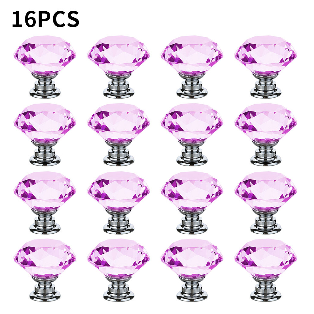 Pink Acrylic Crystal Drawer Pull Handles Diamond Shaped Cabinet Knobs for Furniture