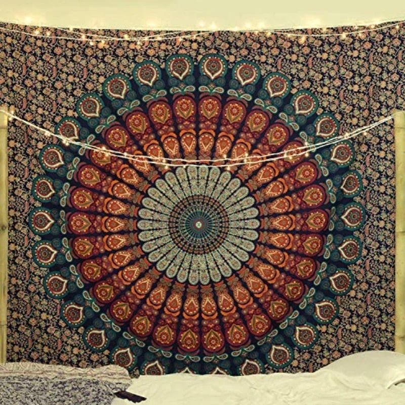 Hippie Mandala Bohemian Tapestry | Indian Psychedelic Wall Mural | Aesthetic Vintage Bedding & Meditation Art