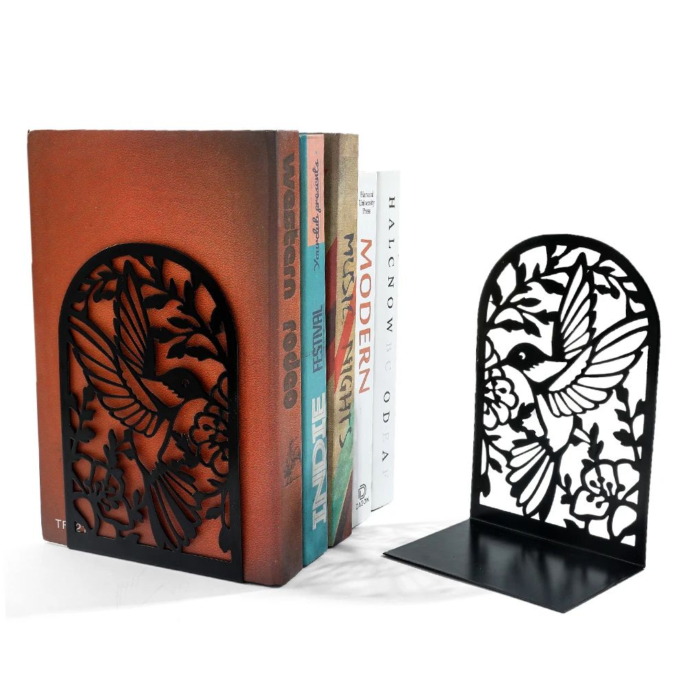 Swallows and Flowers Iron Bookends for Women & Men, Home Office Desktop Gift for Book Lovers