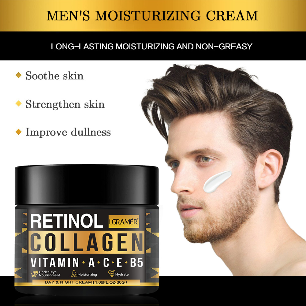 Men's Retinol Collagen, Face Cream Skincare, Hydrating Smooth, Moisturizing Brightening, Wrinkles Firming Facial Men