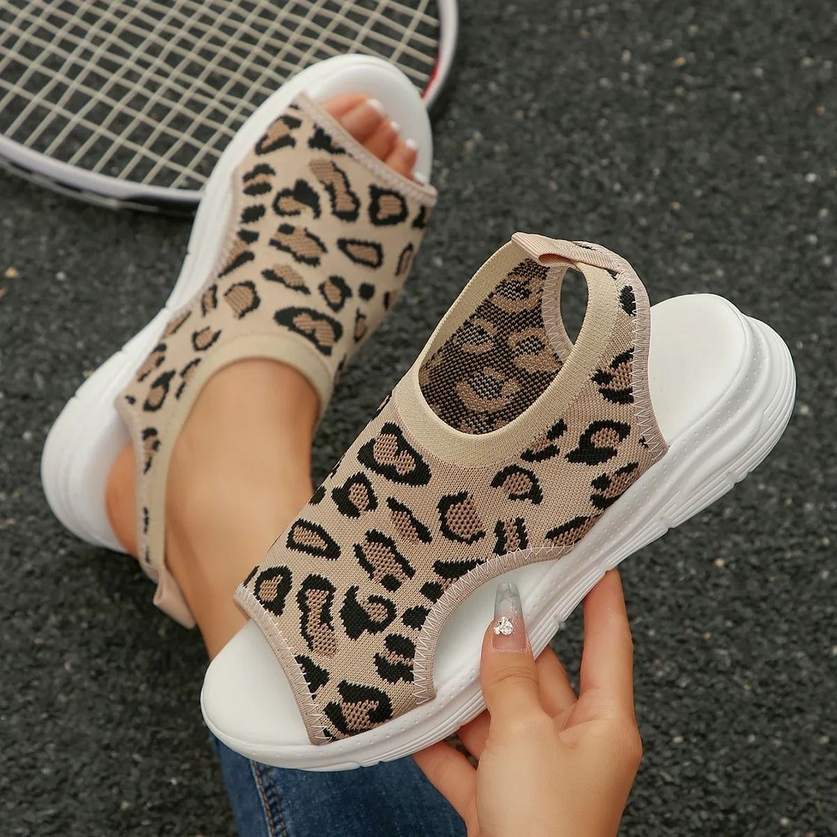 Women Knit Wedge Sandals Slip On Lightweight Summer Shoes