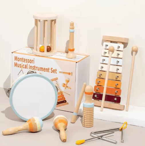 Montessori Wooden Musical Instrument Set for Toddlers – Percussion Xylophone Toy
