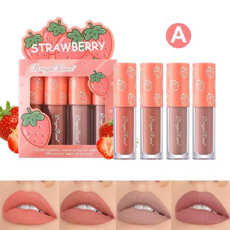 4-Piece Mini Velvet Matte Lip Gloss Set Long-Lasting Lightweight Lip Tint