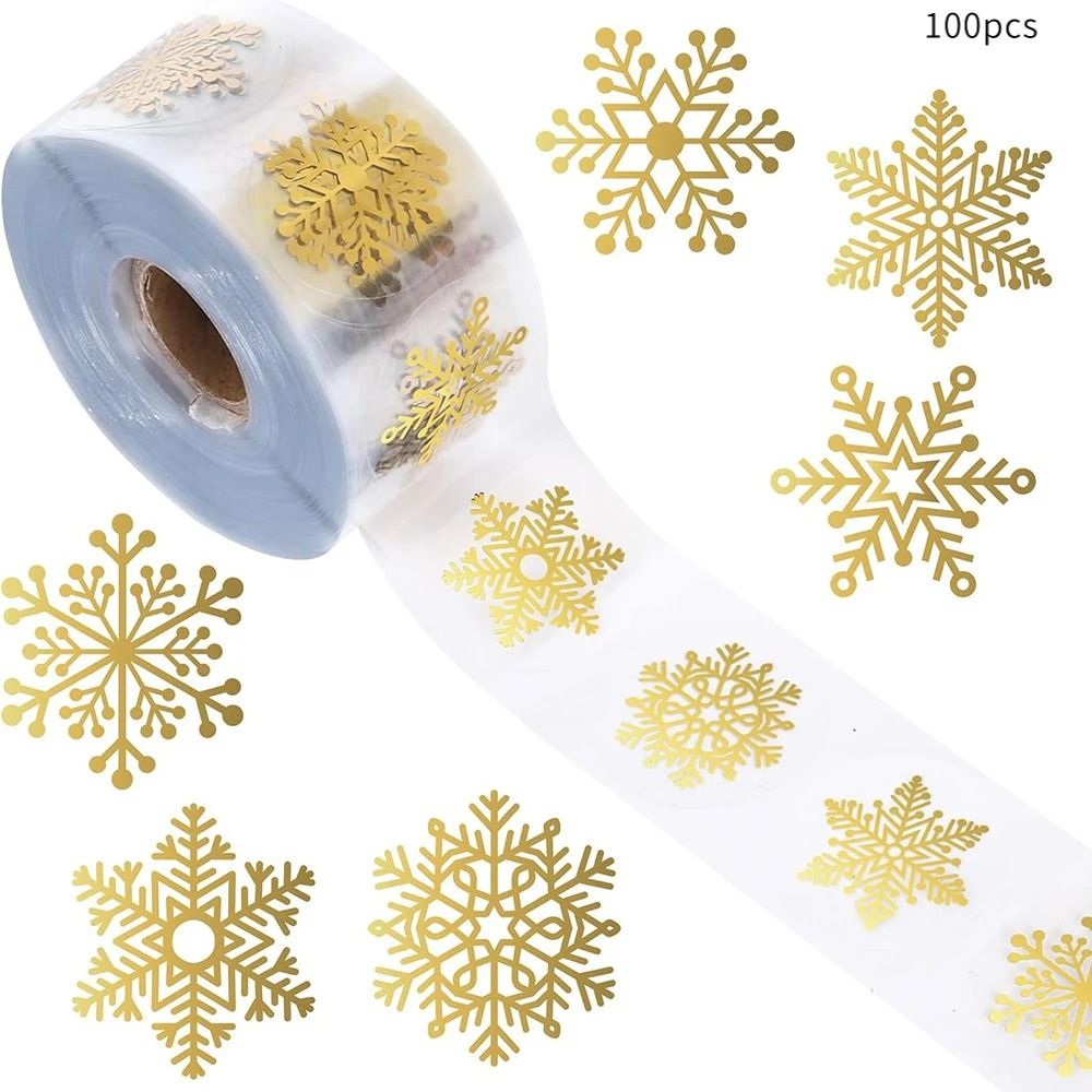 100pcs 500pcs Christmas Golden Snowflake Sticker Transparent Round Gold Stamping Seal