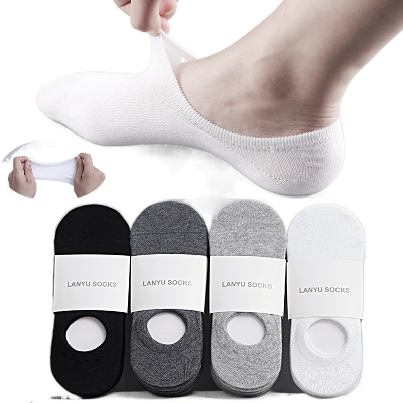 5-Pair Lot of Fashion Happy Mens Boat Socks, Silicone Grip Invisible Cotton Ankle Socks