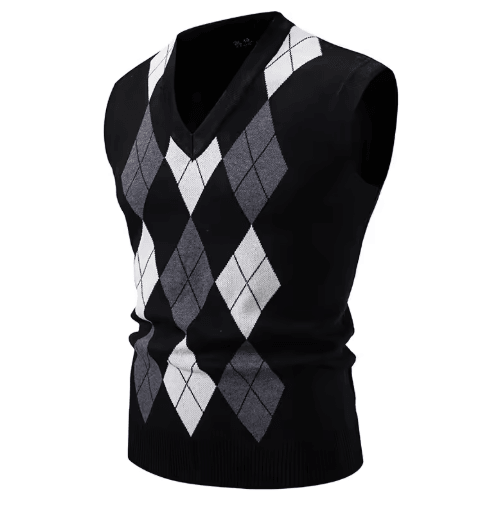 Mens Argyle Knit Vest V Neck Sleeveless Slim Fit Pullover Sweater