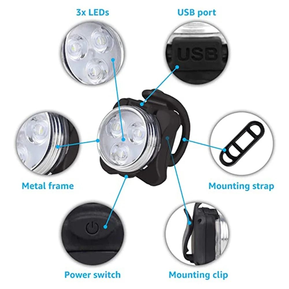 USB Rechargeable LED Bike Light Set Front and Rear Waterproof Cycling Safety Light