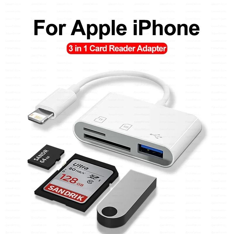 3 In 1 SD TF Card Reader Camera Converter for iPhone iPad and Android