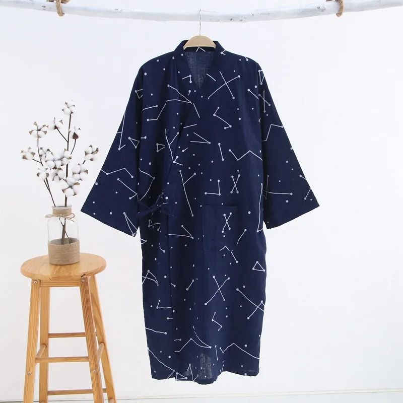 2026 Premium Men's 100% Cotton Gauze Robe – Loose Thin Japanese Yukata & Hooded V-Neck Bathrobe