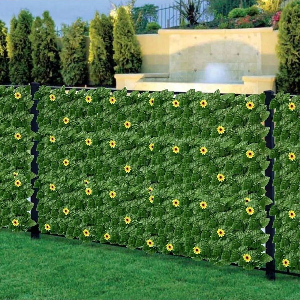 Sunflower Ivy Privacy Fence Screen – Lush Artificial Green Wall Panel for Outdoor Decor & Balcony Privacy