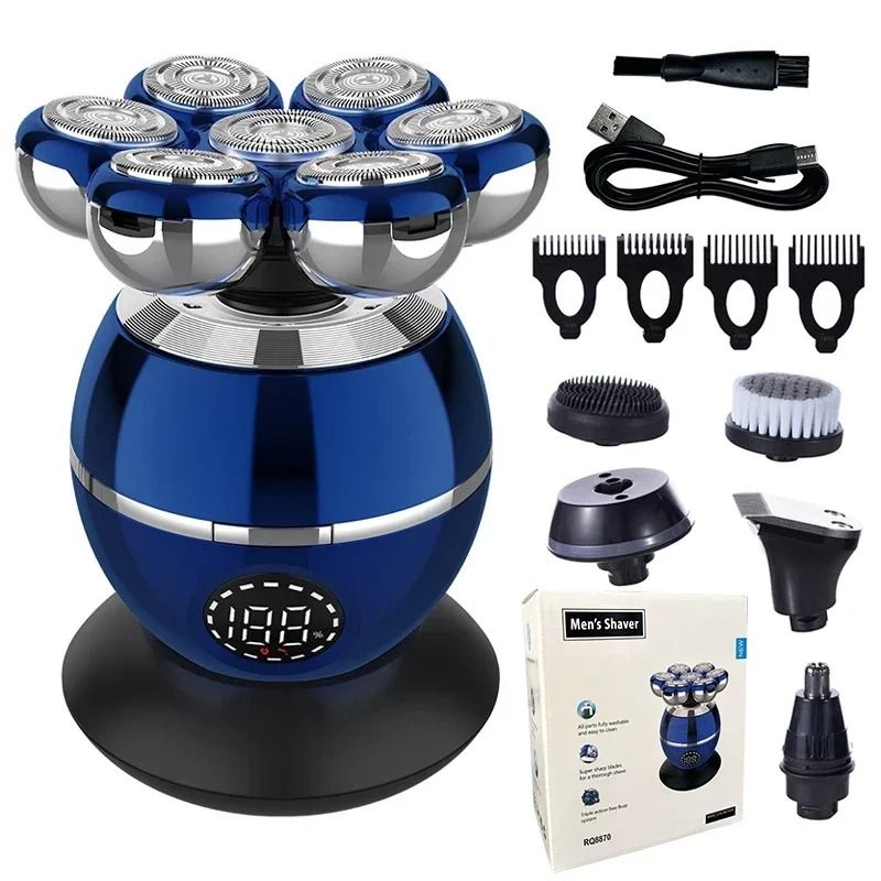 Newest 5 in 1 Electric Shaver 7D Floating Cutter Head Bald Hair Clipper with Wireless Charging