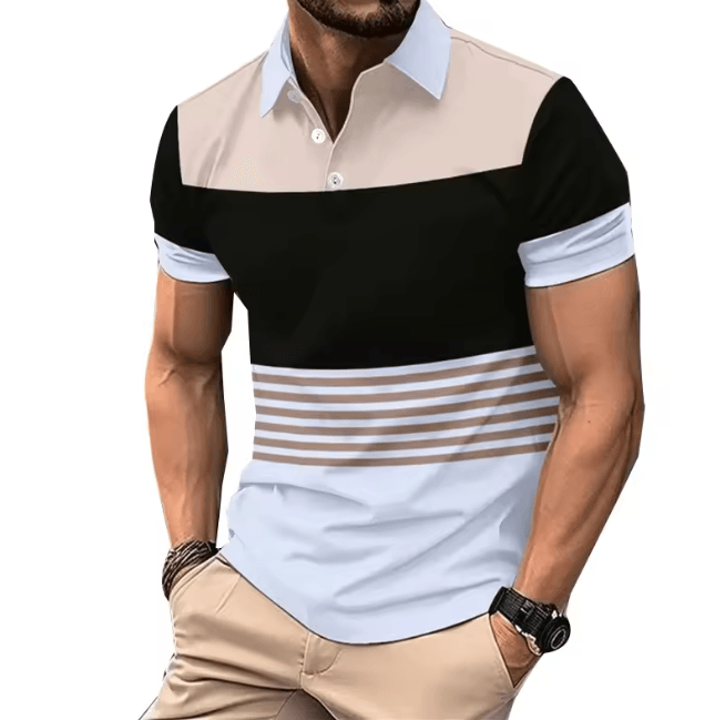 Mens Logo Print Casual Polo Shirt Short Sleeve Summer Style