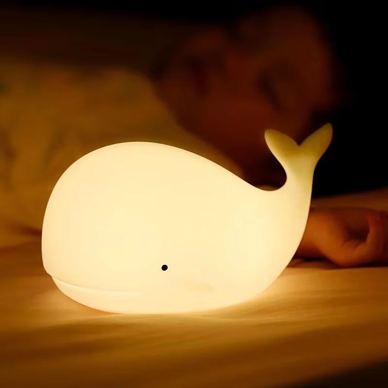 USB Rechargeable Silicone Whale Night Light Touch Control Kids Bedside Lamp