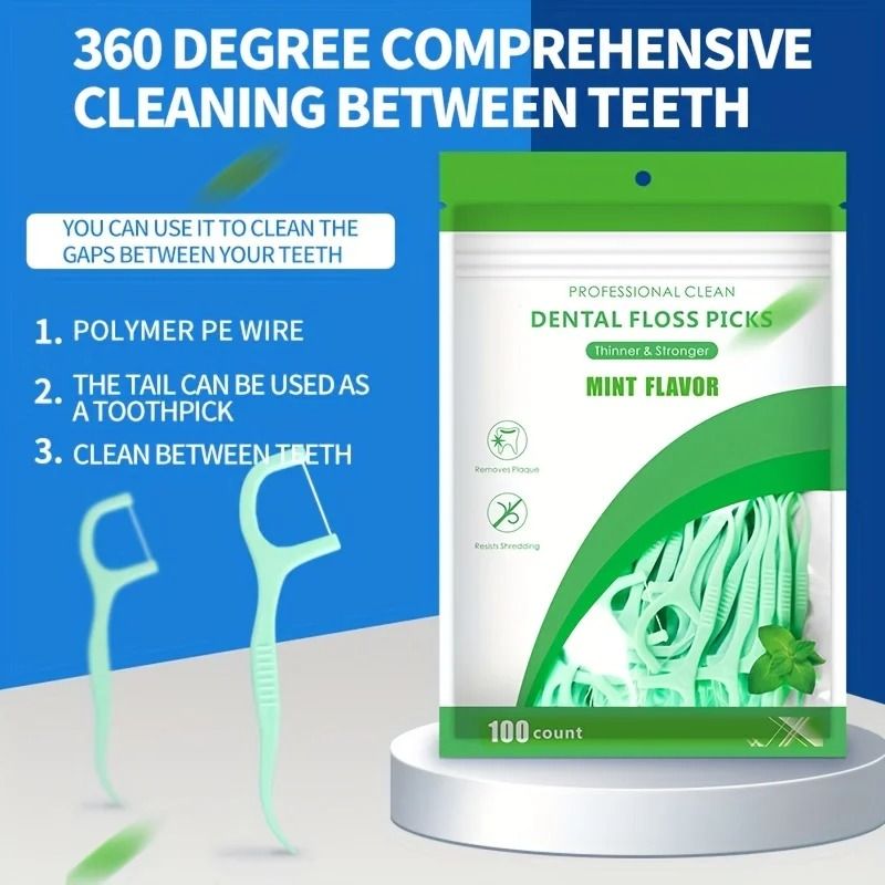 100-Count Ultra-Fine Mint Flavored Dental Floss Picks – Professional Clean & safe Toothpick Sticks