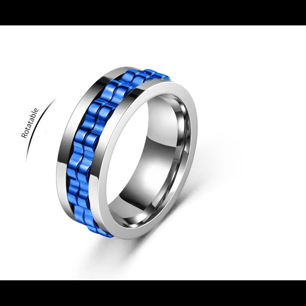 Stainless Steel Anxiety Ring Rotating Gear Chain Spinning Fidget Ring
