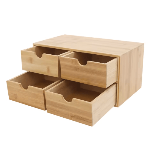 Bamboo 4 Drawer Desktop Organizer for Office and Vanity Storage