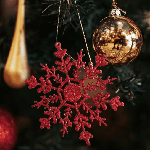 9-Piece Glitter Snowflake Christmas Ornaments Red & Gold Hanging Tree Decorations