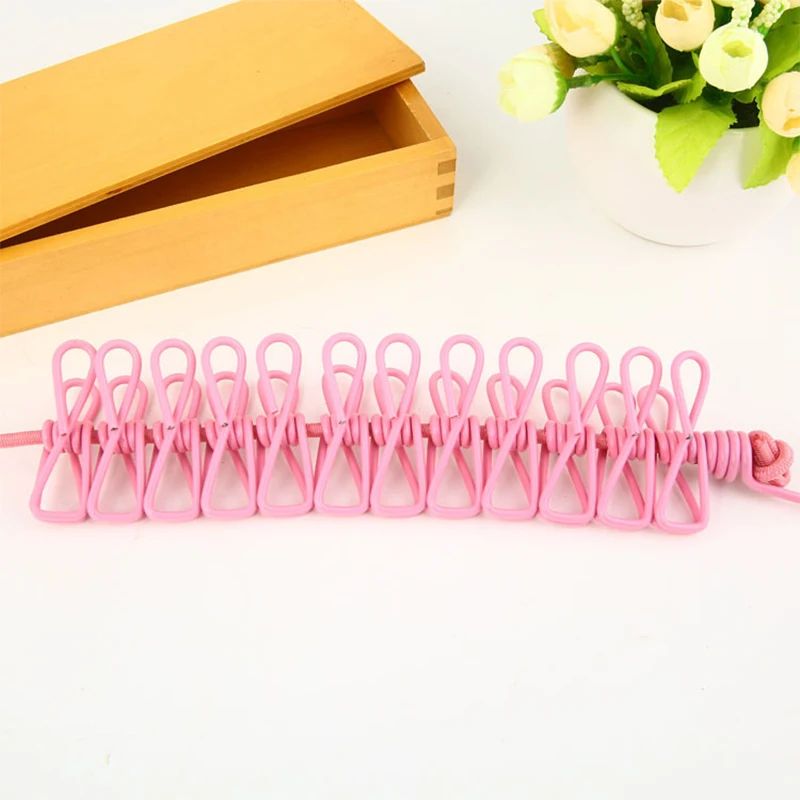 Portable Clothesline With Clips Retractable Laundry Drying Rope Travel Clothesline