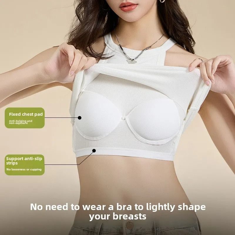 Threaded Halter Neck Camisole Top With Built In Bra