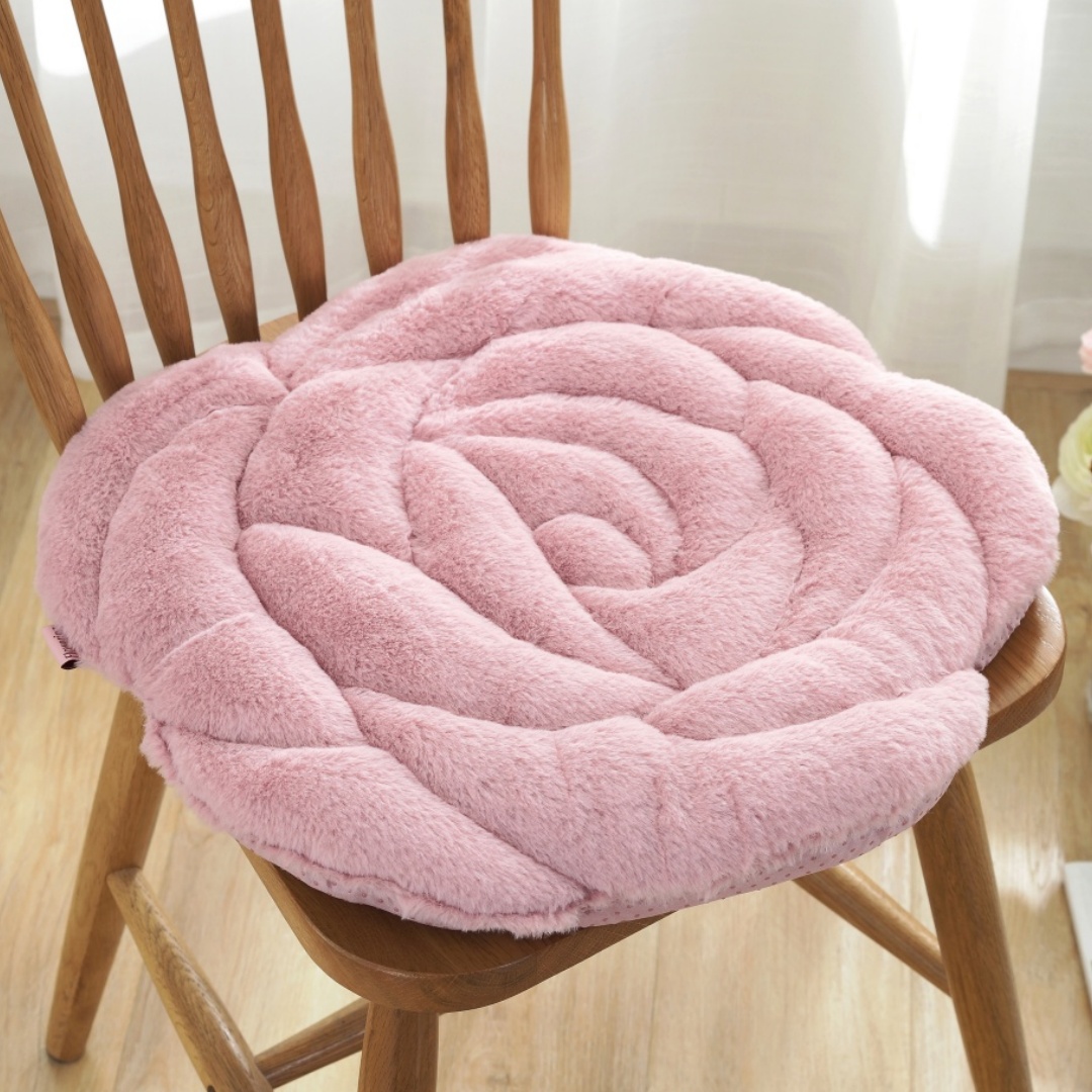 Plush Rose Flower Chair Pad Thickened Anti Slip Seat Cushion
