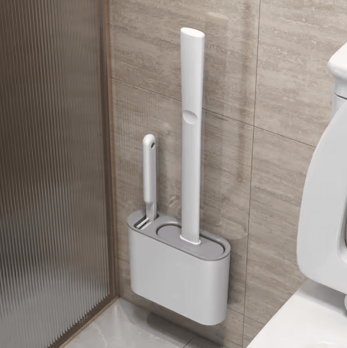 Wall-Mounted Silicone Toilet Brush with Holder – Long Handle Hygienic Bathroom Cleaning Tool