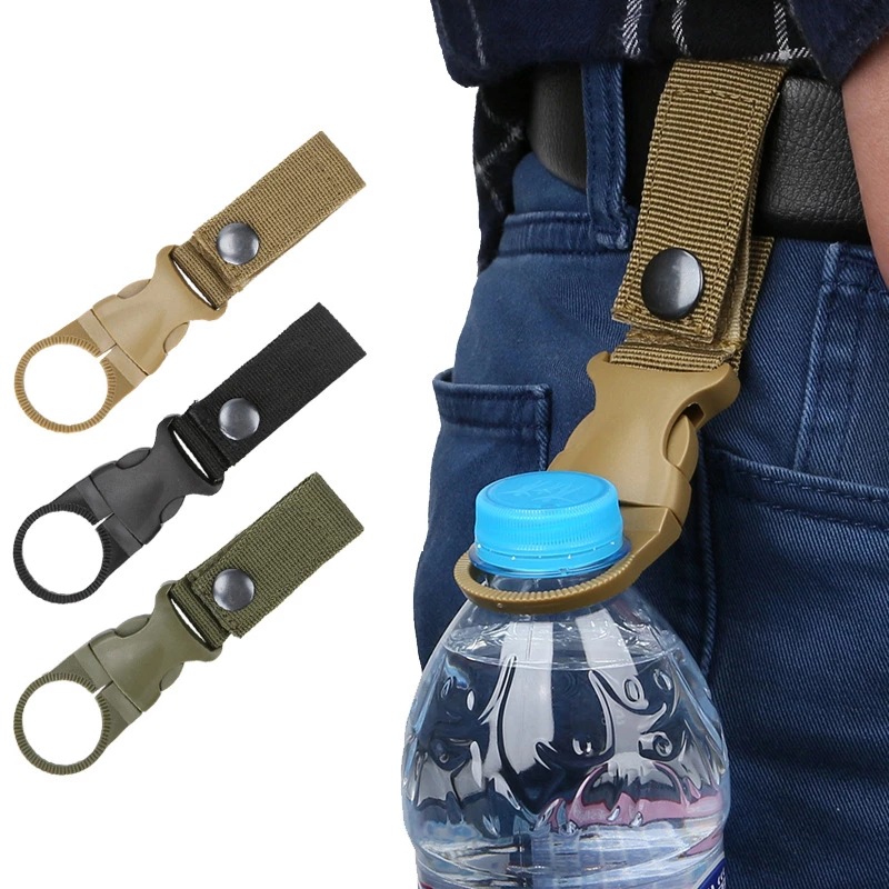Nylon Camping Water Bottle Holder Clip with Military-Grade Carabiner Ideal for Outdoor, Hiking & Backpacking