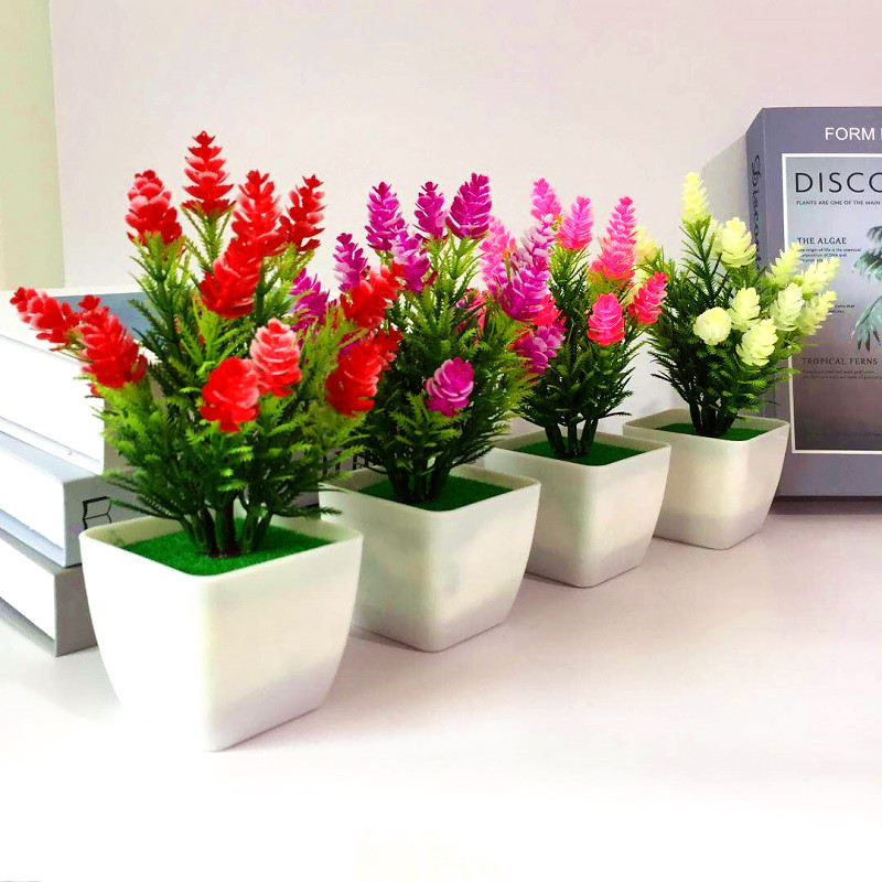 Artificial Bonsai Flower Plant in Pot - Small Fake Plants for Home, Office, or Garden Decor