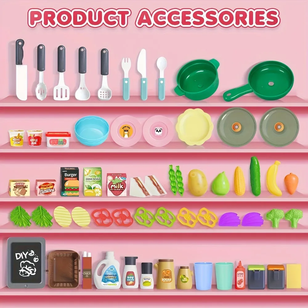 Kids Kitchen Playset, Realistic Lights & Sounds, Spray Sink, Pretend Food Play Gift for Boys Girls Toddlers