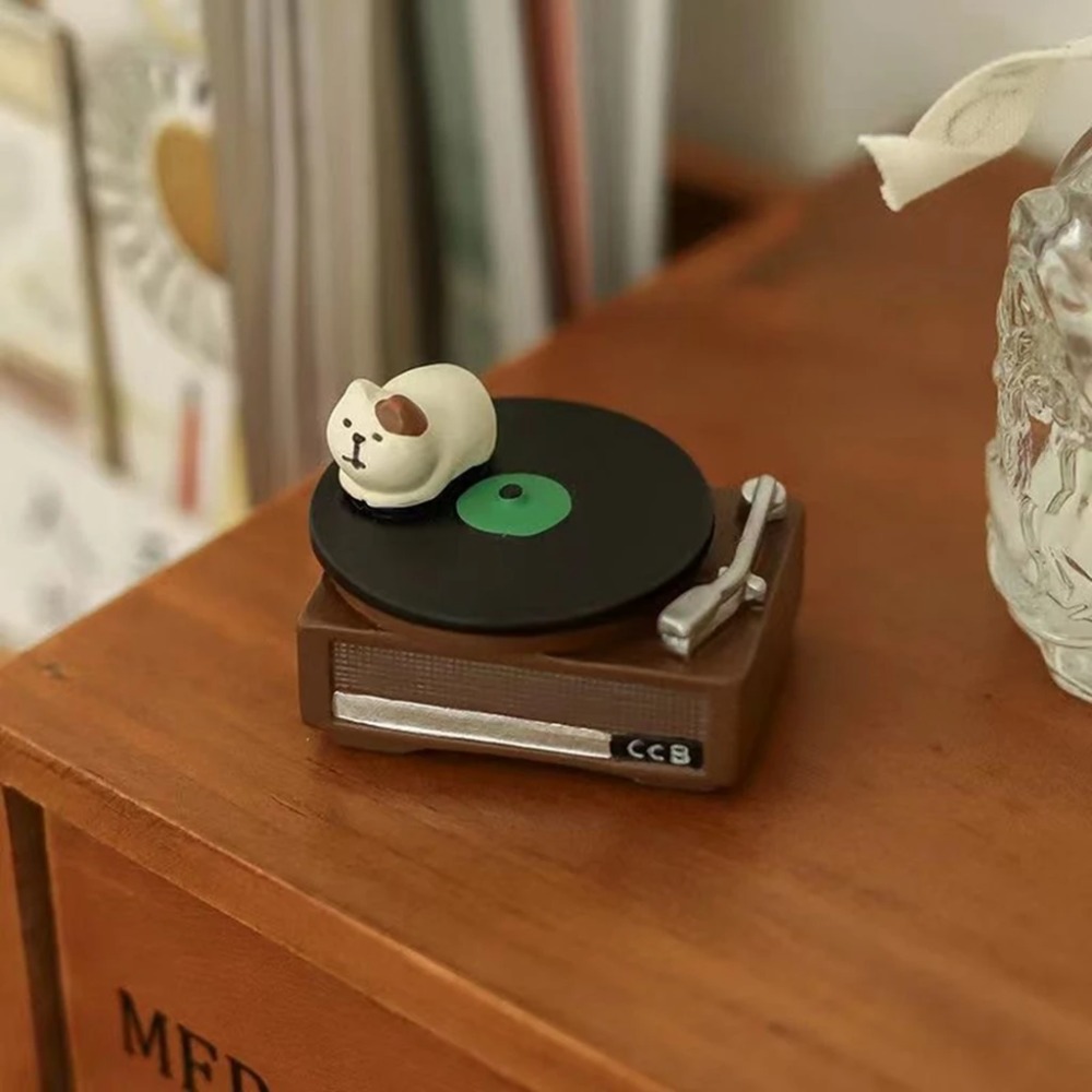 DIY Dollhouse Decoration, Miniature Props, Grocery Record Player, Cat Gramophone