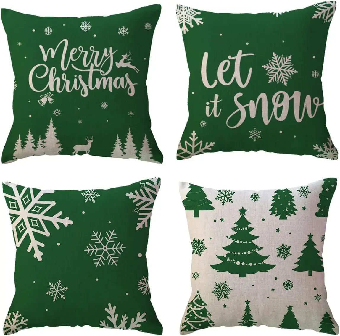 Green Christmas Snowflake Decorative Pillow Cover