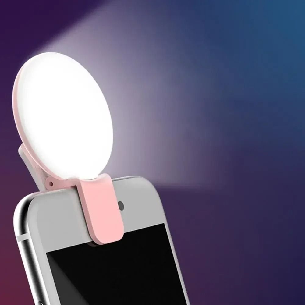Portable Mini LED Selfie Ring Light – Three-Mode Dimmable Clip-On Fill Light